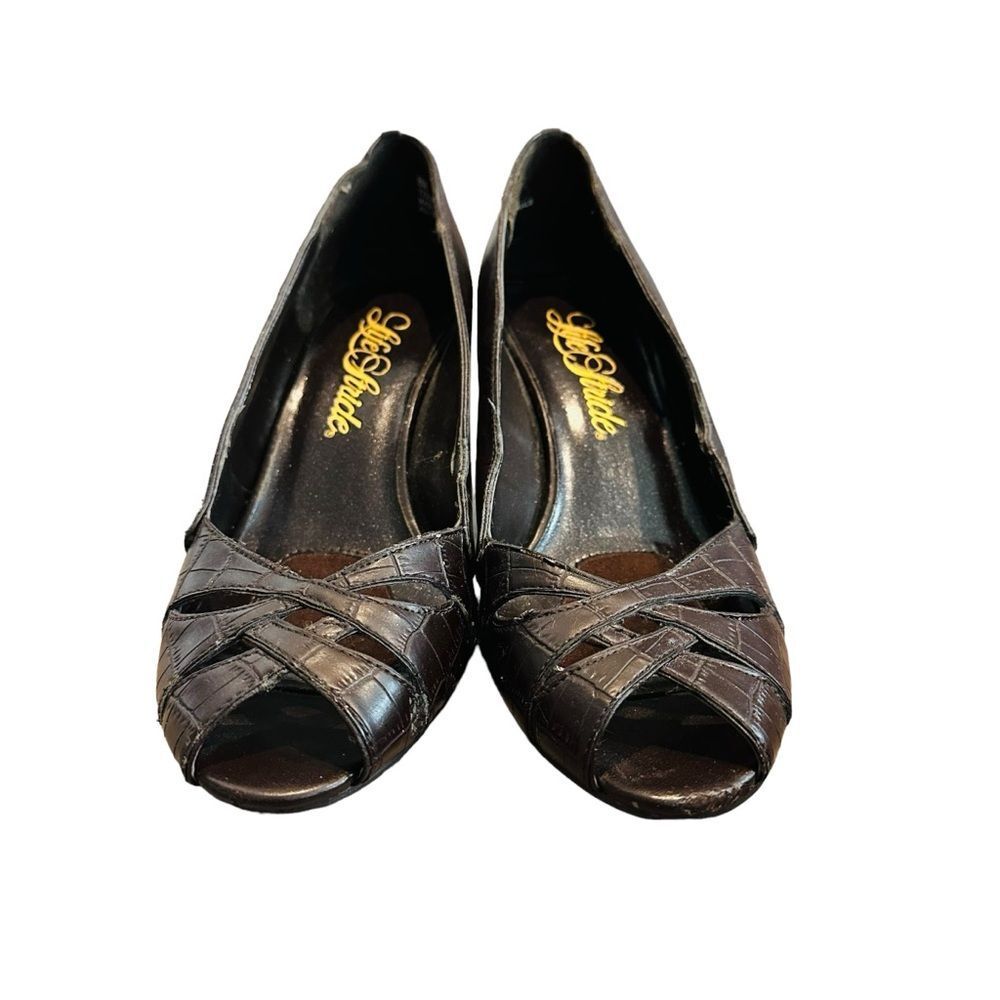 Life Stride Dark Brown Peep Toe Pumps - Size 8